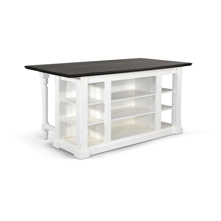 Sunny Designs Carriage House Kitchen Island 1016EC backside showing the adjustable shelves