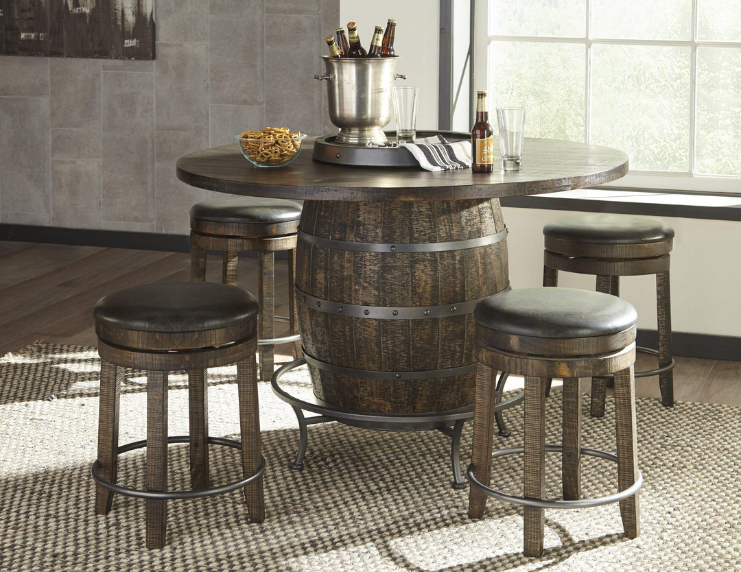 Sunny Designs 1038TL2 Round Pub Table with Wine Barrel Base with 4 backless barstools