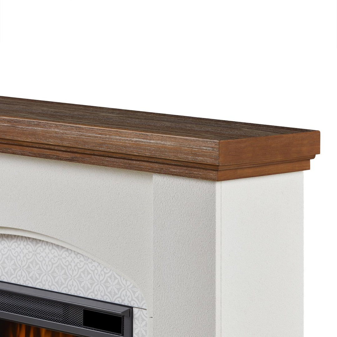 Real Flame 13051E-WSTC Anika boho electric fireplace mantel corner detail