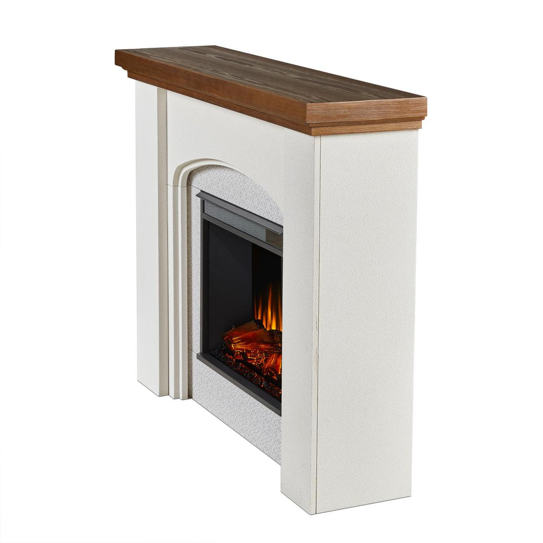Real Flame 13051E-WSTC Anika boho electric fireplace mantel side angle