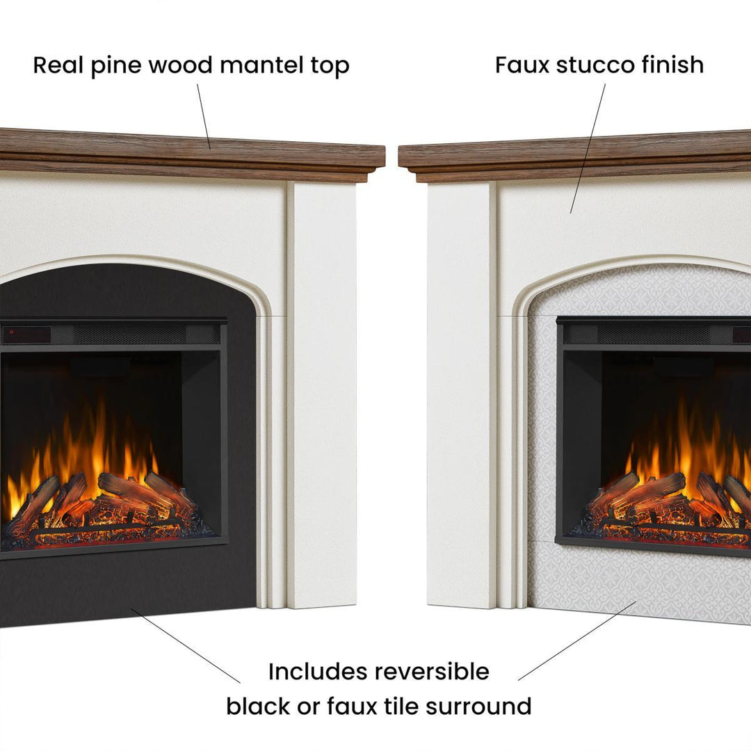 Real Flame 13051E-WSTC Anika boho electric fireplace mantel features