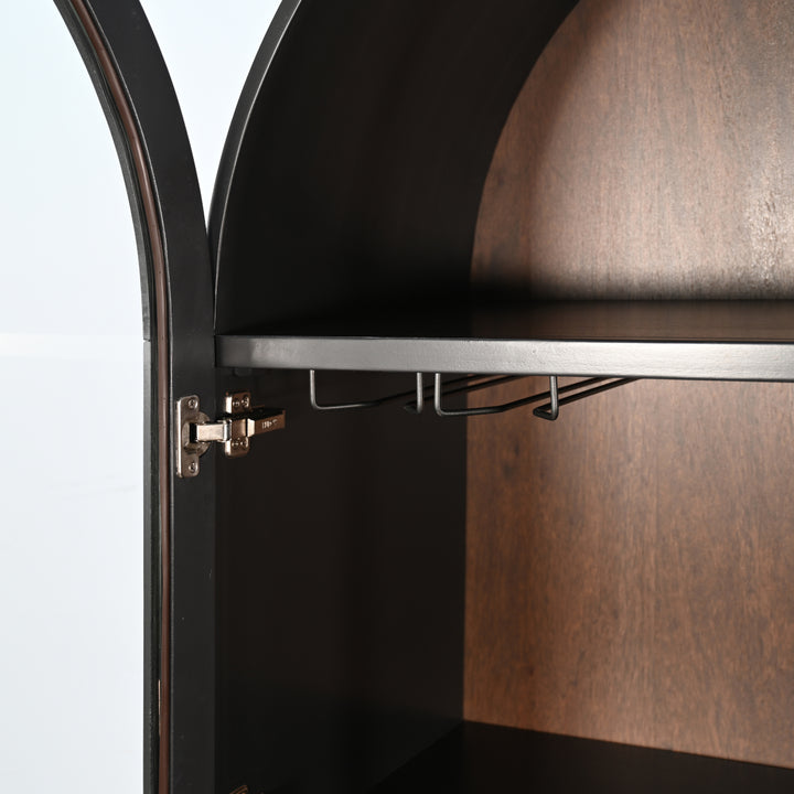 Sunny Designs Black Arched Wine Bar Cabinet 2117BL wine glass rack closeup