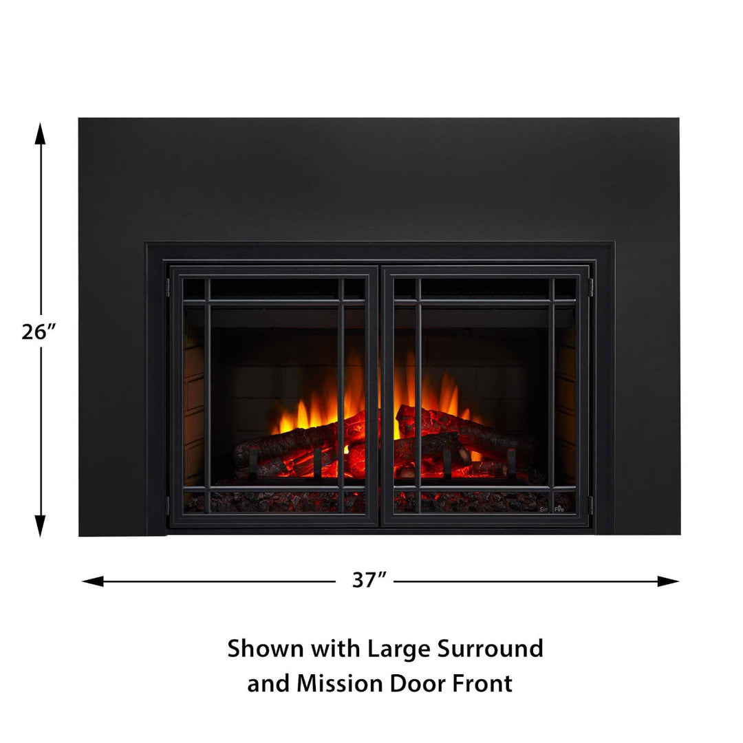 SimpliFire 25" Electric fireplace insert SF-INS25 with mission door front and large 3-sided trim