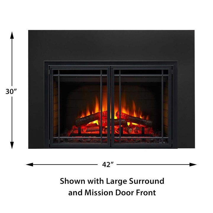 SimpliFire 30" Electric fireplace insert SF-INS30 with mission door front and large 3-sided trim