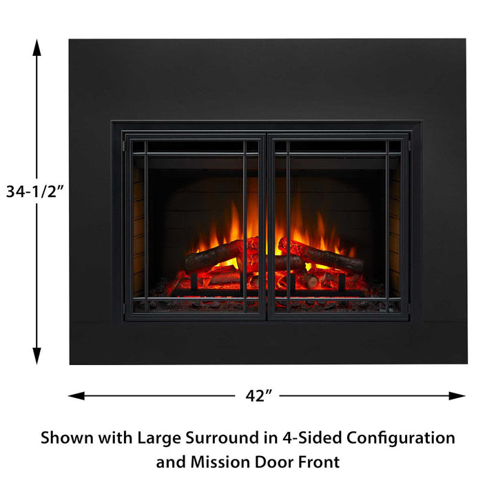 SimpliFire 30" Electric fireplace insert SF-INS30 with mission door front and large 4-sided trim kit