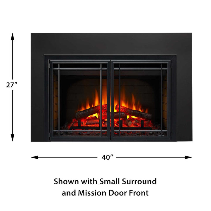 SimpliFire 30" Electric fireplace insert SF-INS30 with mission door front and small 3-sided trim