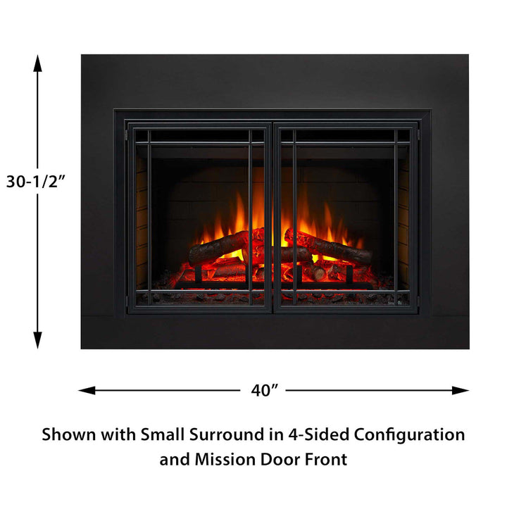 SimpliFire 30" Electric fireplace insert SF-INS30 with mission door front and small 4-sided trim kit