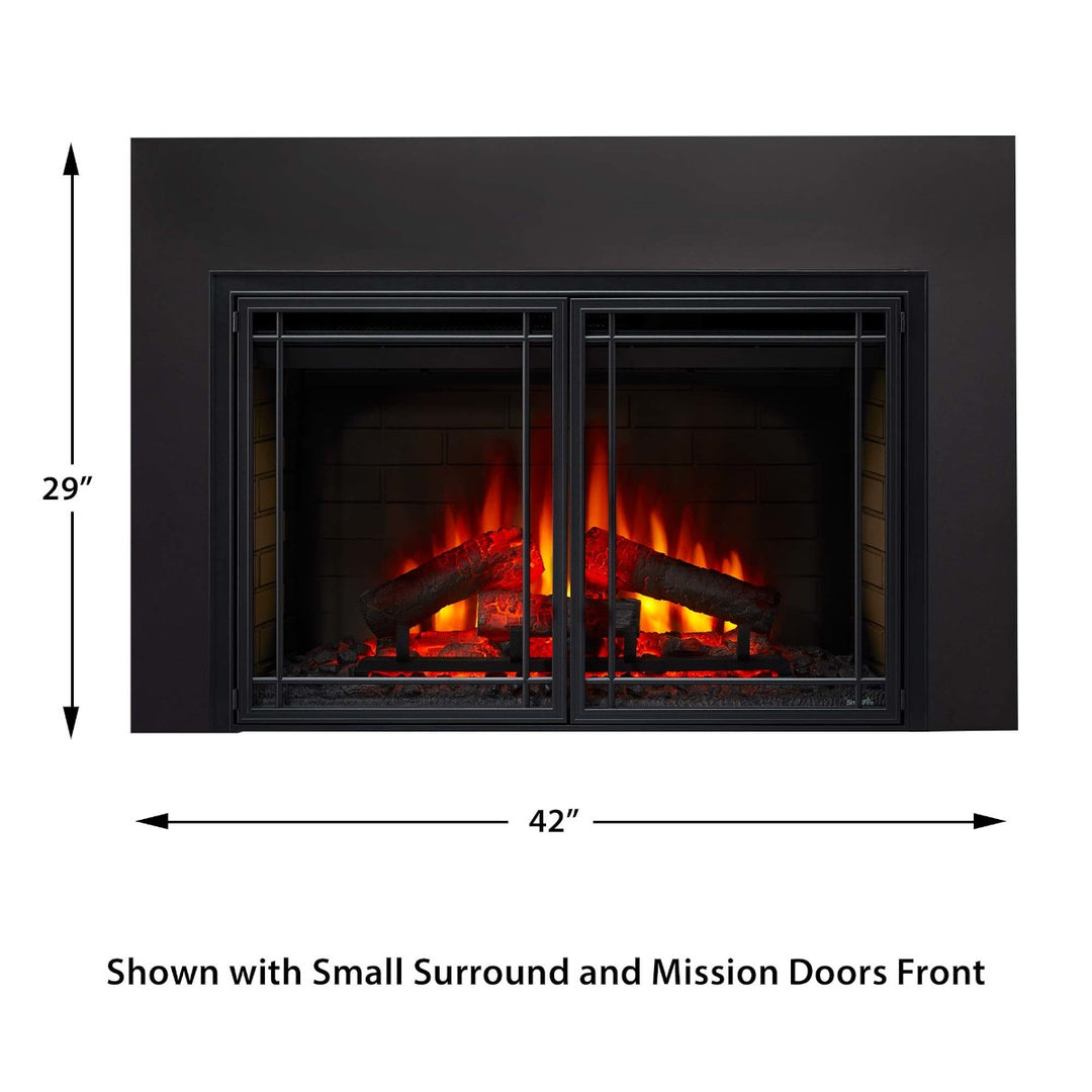 SimpliFire 35" Electric fireplace insert SF-INS35 with small 3-sided trim kit and mission door front