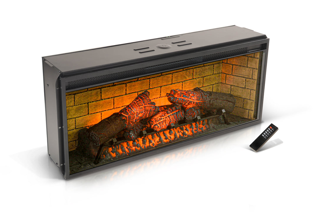 Angled Image of Sunny Designs 3658W-FPI Electric Fireplace Insert with Logs and remote control