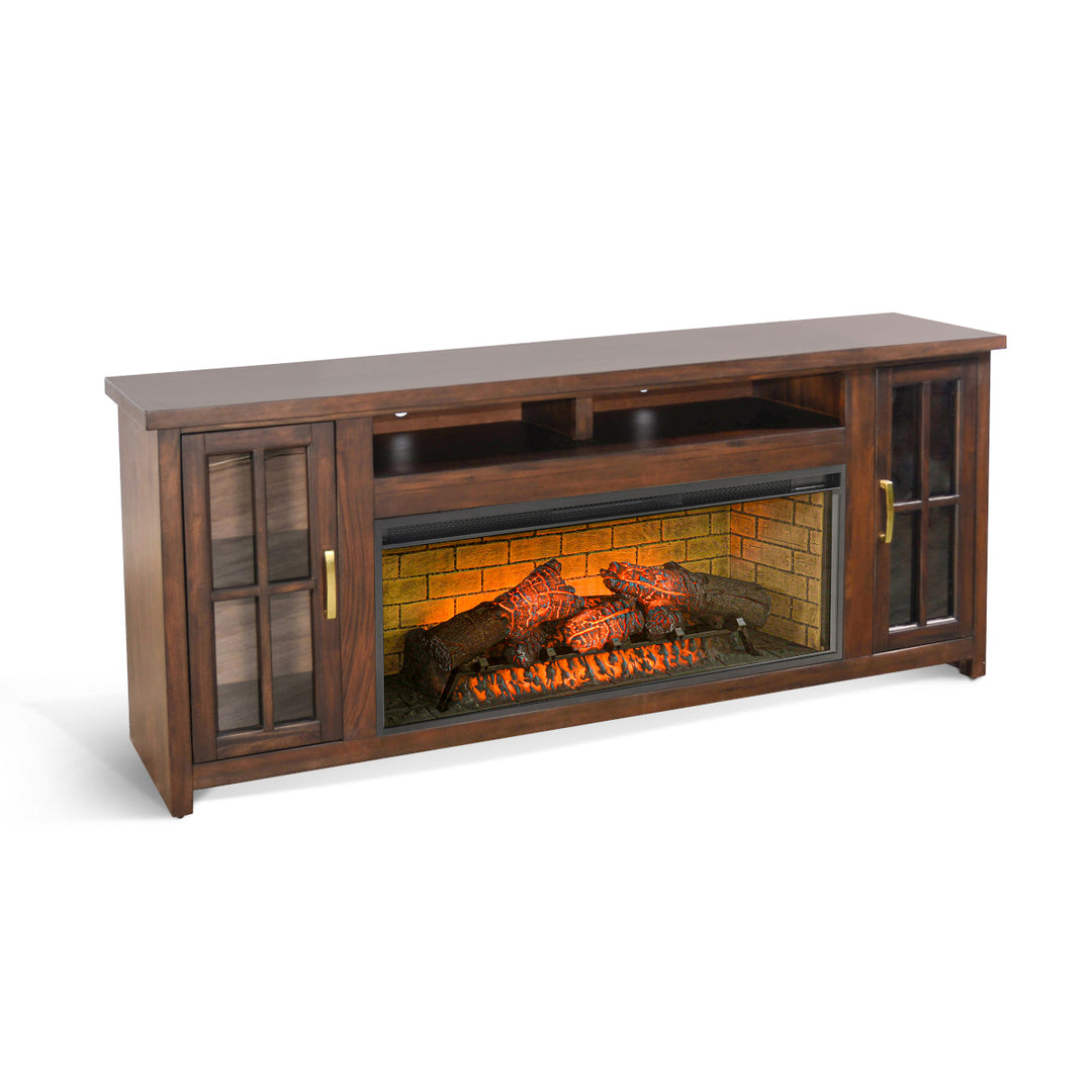 Sunny Designs 76" Media Console in Coffee Bean finish with an Electric Fireplace insert with logs K3662CB-76W