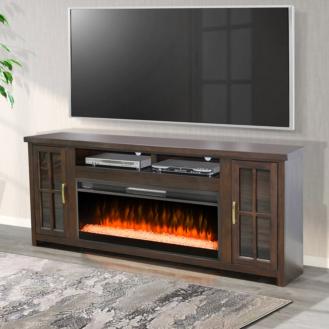 Sunny Designs 76" Coffee Bean Media Console with Electric Fireplace and crystal media K3662CB-76C