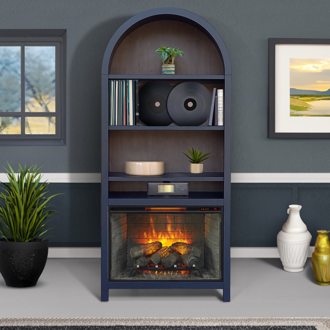 Sunny Designs 37" Arch Bookcase with Electric Fireplace Insert K3681BL-S in room