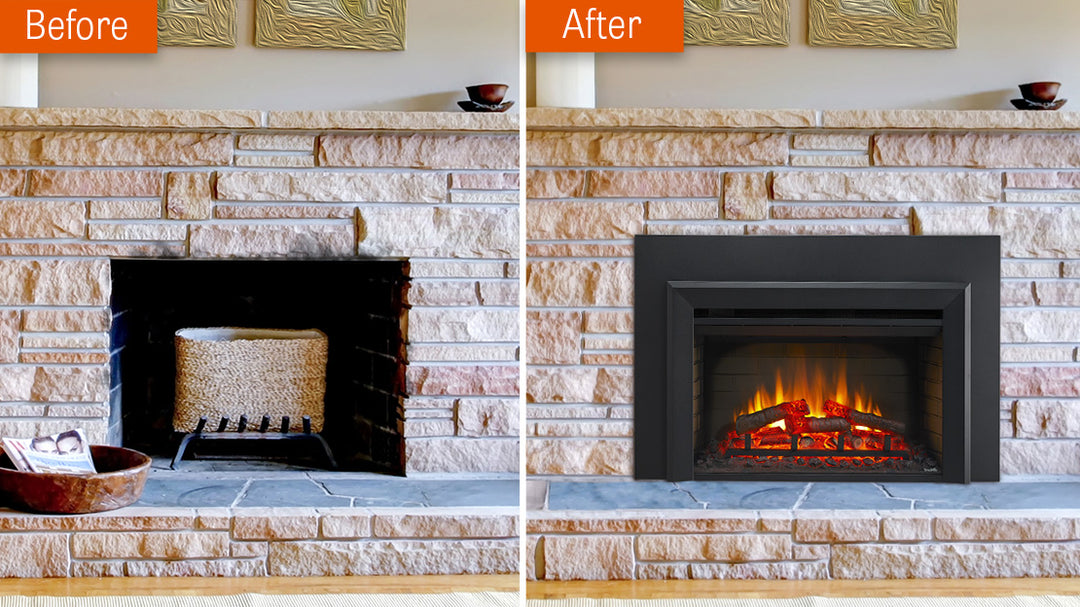 SimpliFire 35" Electric fireplace insert SF-INS35 before and after image
