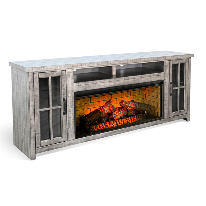 Sunny Designs 76" Alpine Grey Media Console with Electric Fireplace with log media K3662AG-76W
