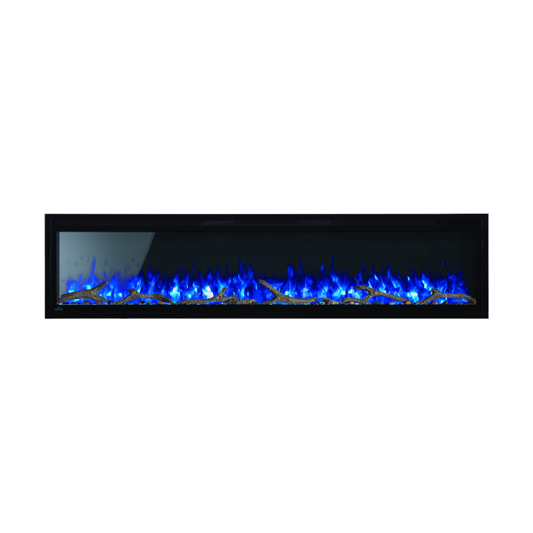 Napoleon Entice 72" linear wall mount / recessed electric fireplace NEFL72CFH with driftwood media and blue flames