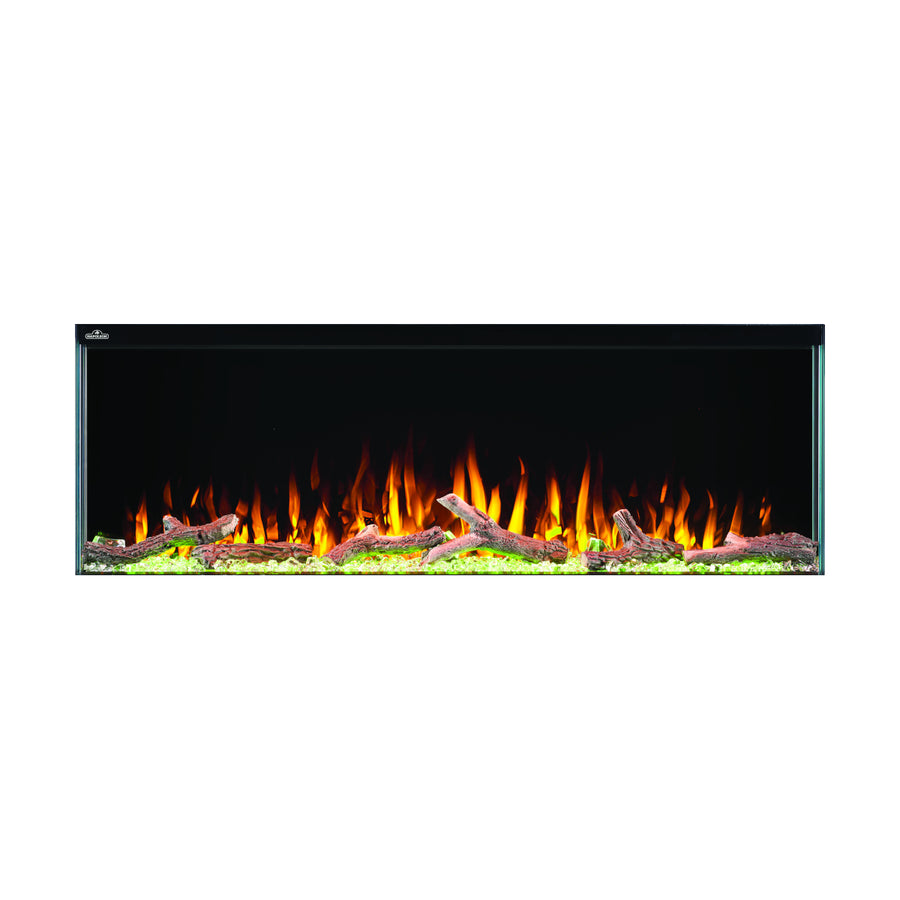 Napoleon Trivista Primis Built-In Electric Fireplace NEFB50H-3SV with orange flames and green embers