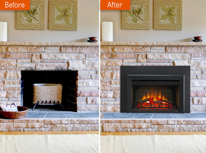 SimpliFire 30" Electric fireplace insert SF-INS30 before and after image