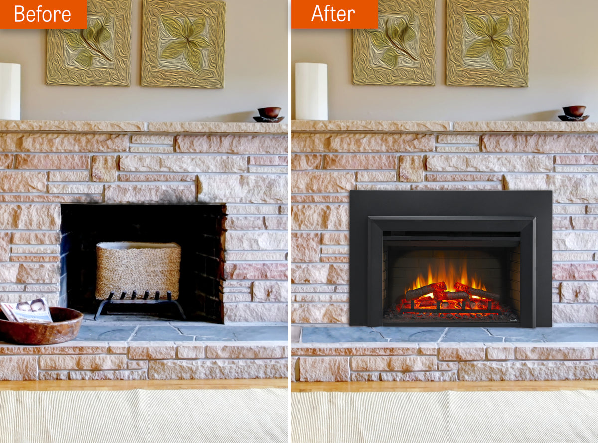 SimpliFire 25" Electric fireplace insert SF-INS25 before and after image