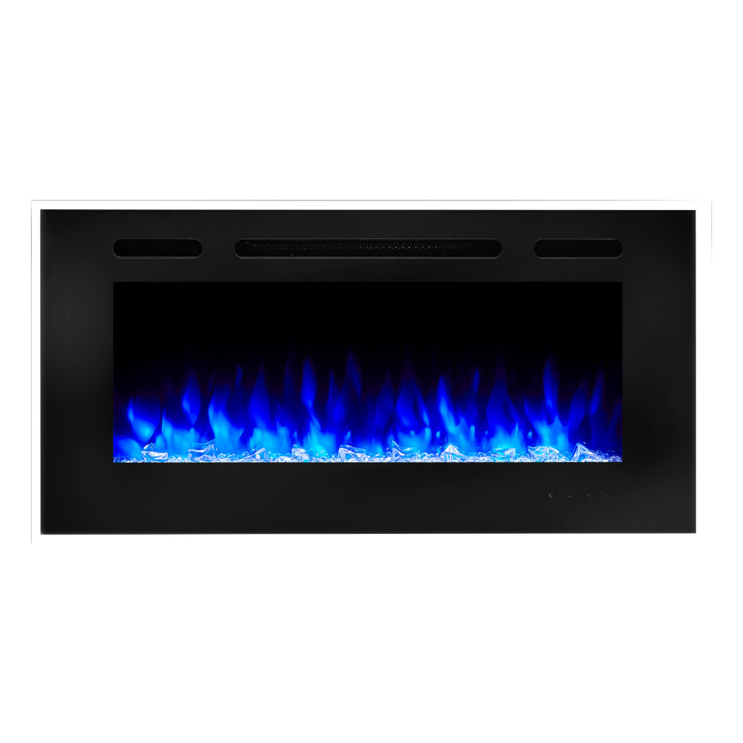 SimpliFire Allusion 40" electric fireplace with blue flames and crystal embers SF-ALL40-BK