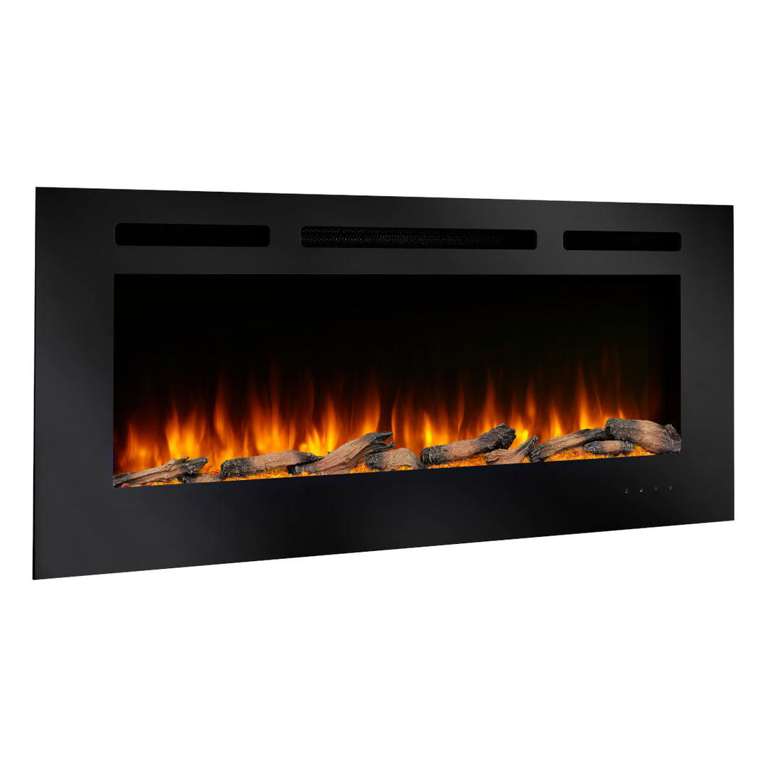 SimpliFire Allusion 40" electric fireplace with orange flames with driftwood SF-ALL40-BK