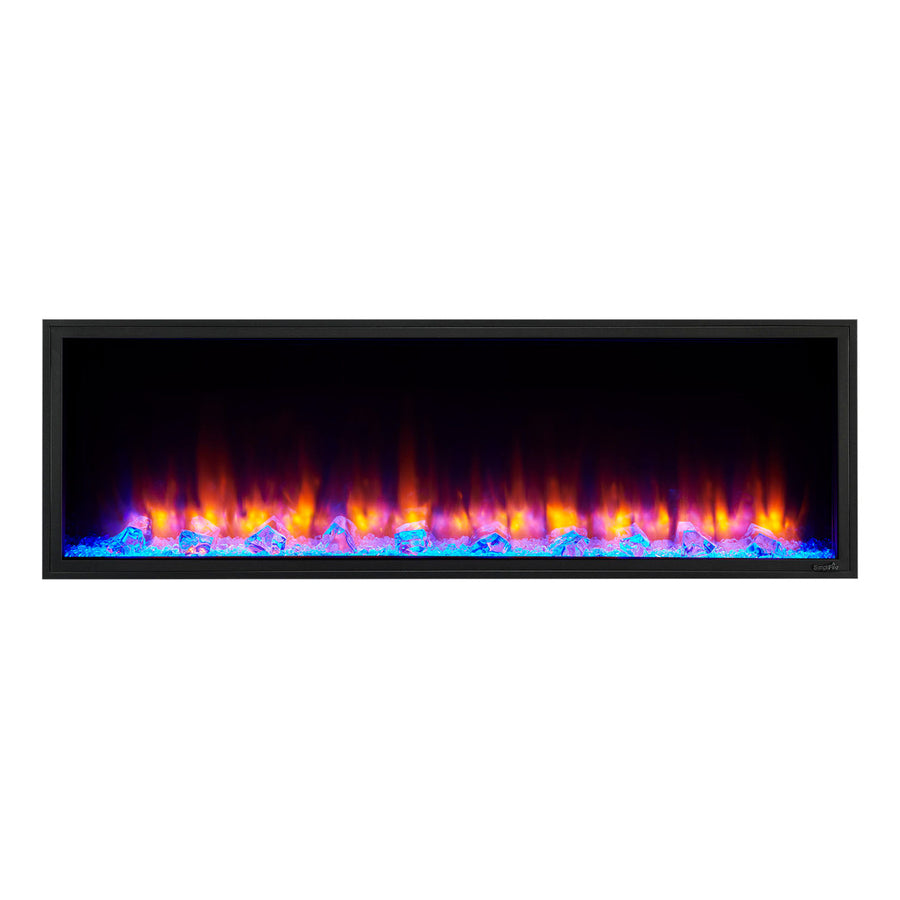 SimpliFire 55" Scion linear built-in electric fireplace SF-SC55-BK with orange and blue flames and blue embers