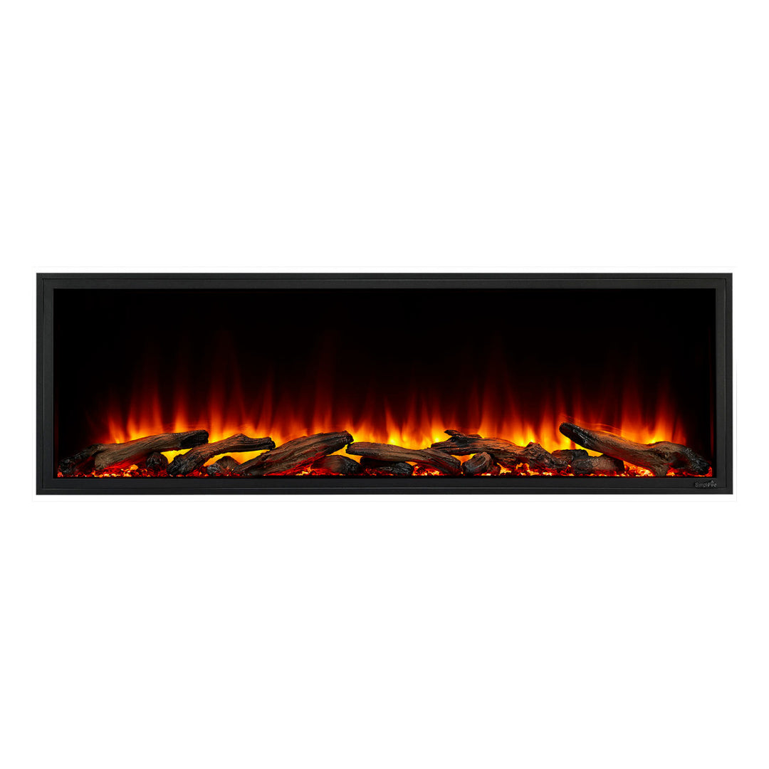 SimpliFire 55" Scion linear built-in electric fireplace SF-SC55-BK with orange flames and log media
