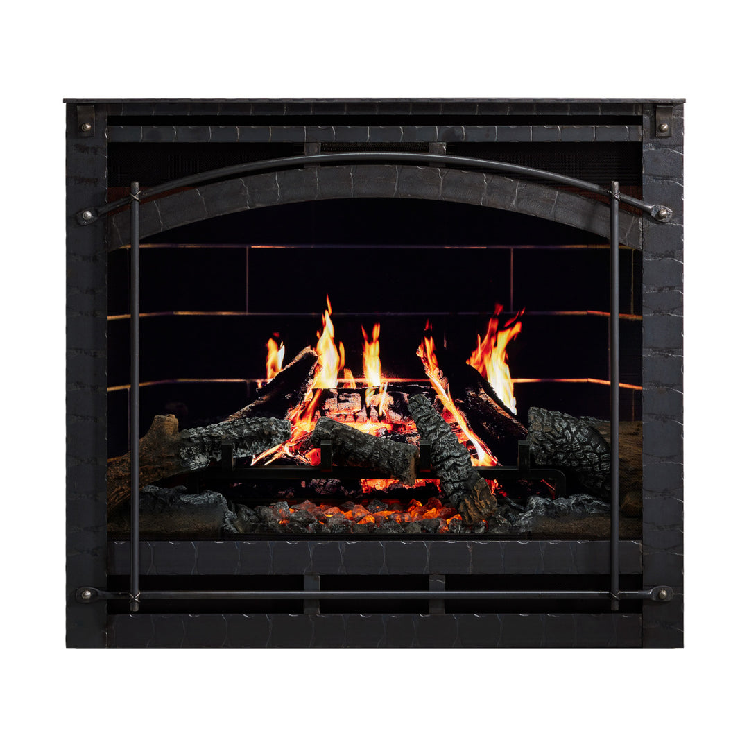 SimpliFire Inception 36" Built-In Electric Fireplace - SF-INC36 with Chateau front and black brick backdrop