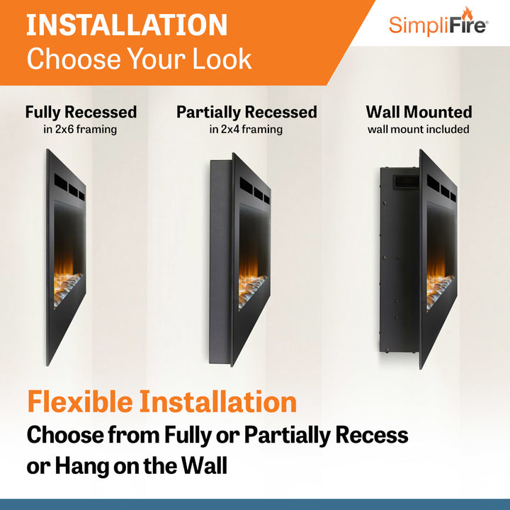 SimpliFire Allusion 48" Electric Fireplace SF-ALL48-BK installation options sheet