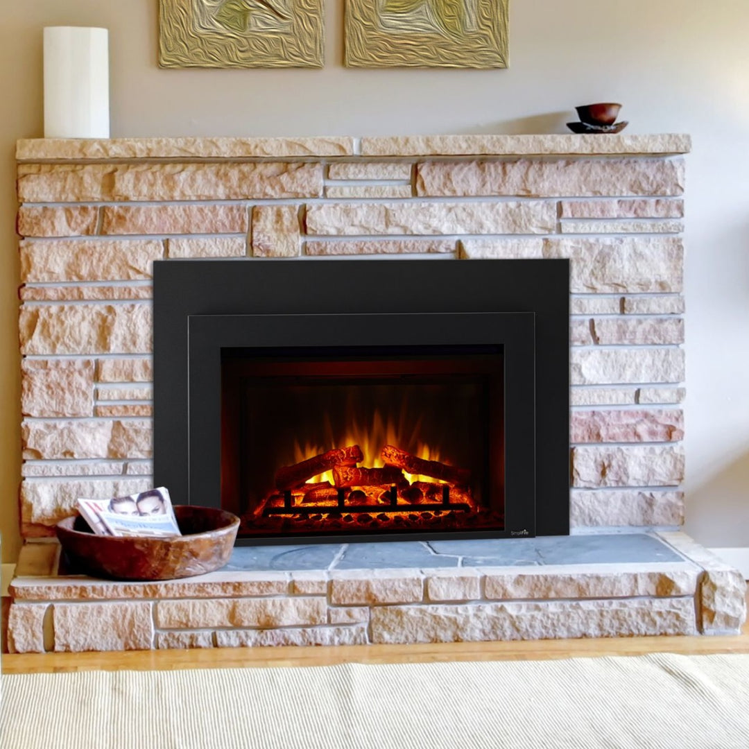 SimpliFire 35" Electric fireplace insert SF-INS35 in mantel with contemporary front and 3 sided mantel