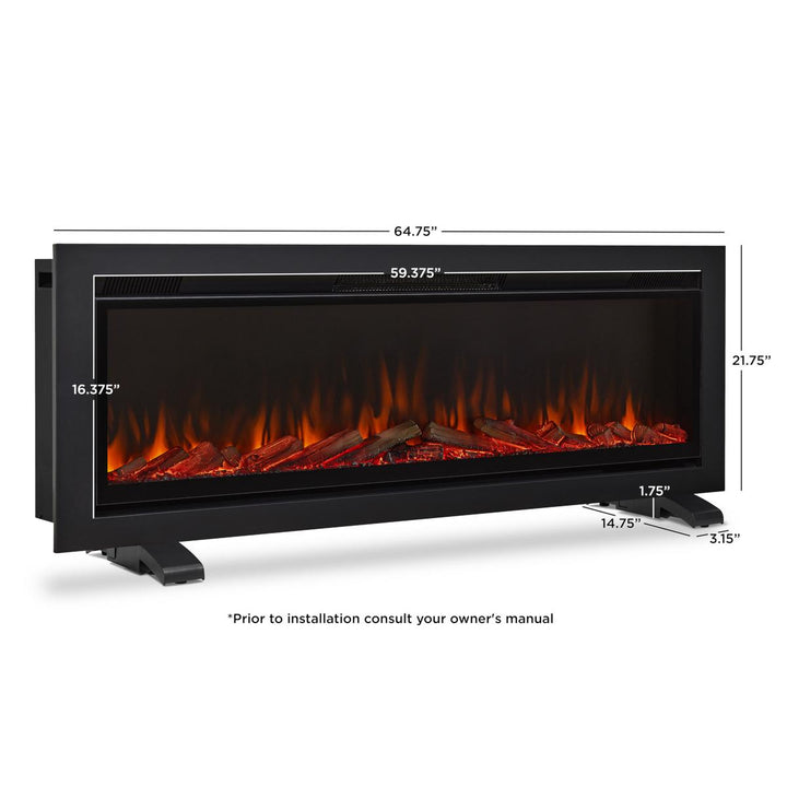Real Flame 5560 Mount/Recessed 65" Linear Electric Fireplace with feet dimensions