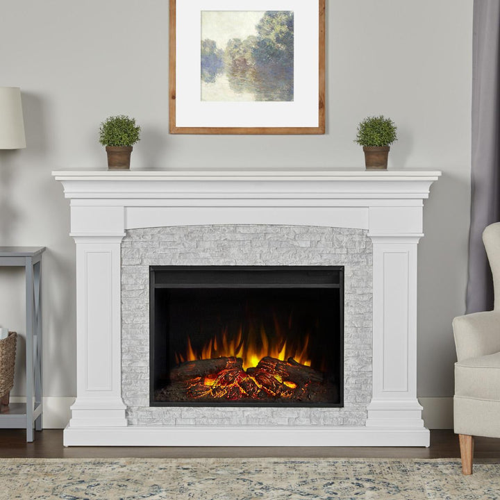 Real Flame Deland Mantel with Grand Electric Fireplace - 8290E-W