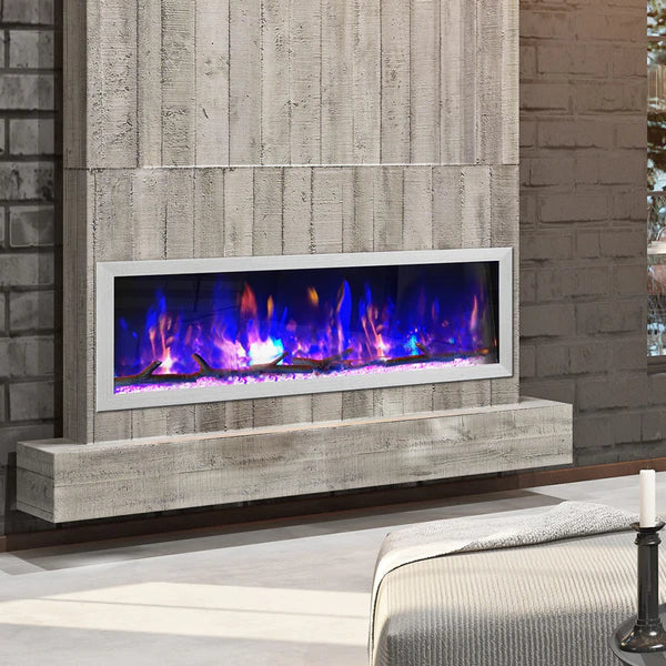 Dynasty Cascade 52" BTX52 smart linear electric fireplace with purple and blue flames