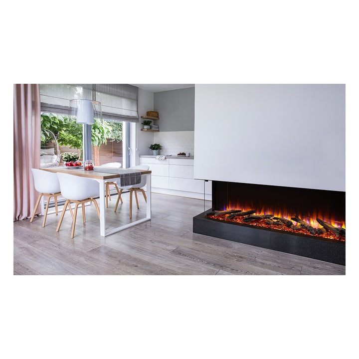SimpliFire 55" Scion Trinity 3-Sided linear electric fireplace SF-SCT55-BK in dining room