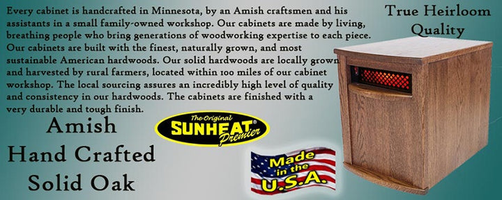 Amish Handcrafted SUNHEAT Made in the USA Infrared Heater - USA1500Amish Nebraska Oak