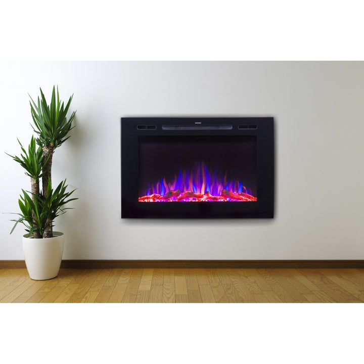 Touchstone 80006 Forte Linear Electric Fireplace installed in the wall