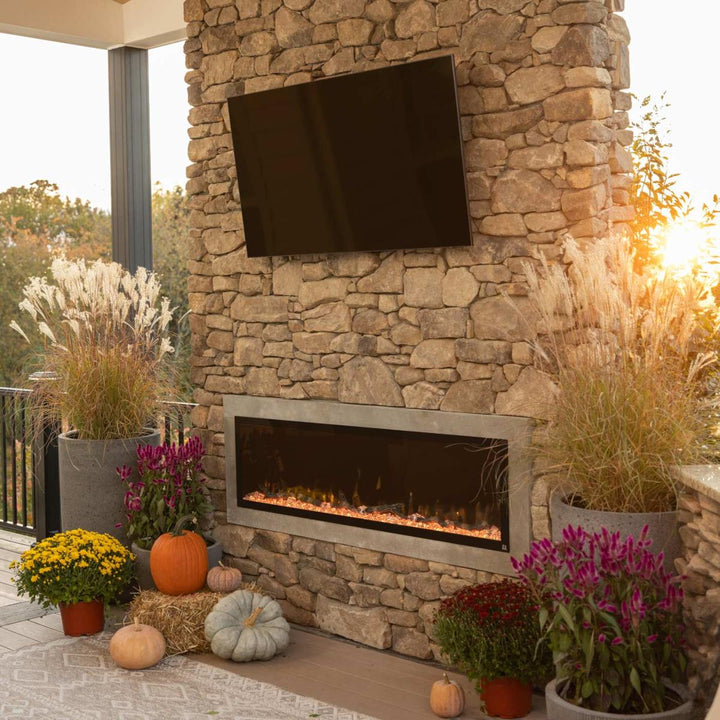 Touchstone Sideline Elite 80049 60" linear no heat electric fireplace in outdoor install