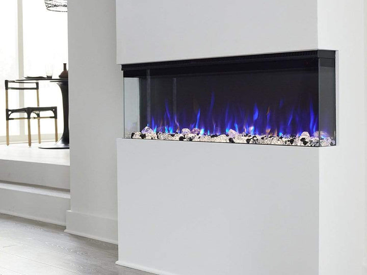 Touchstone Sideline 80045 Infinity 3-Sided Linear electric fireplace installed in wall