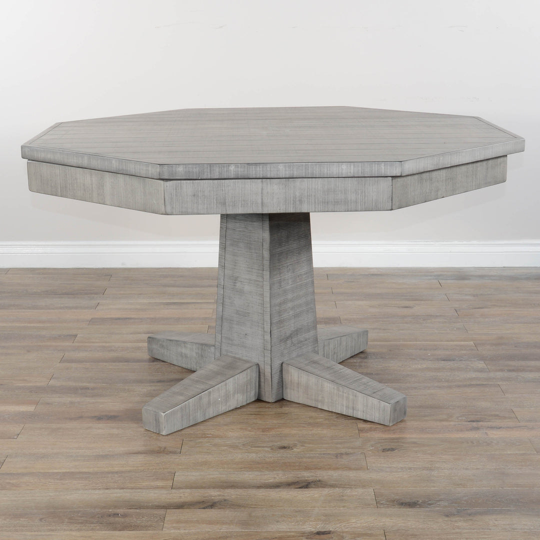 Sunny Designs Alpine Grey Game & Dining Table 1033AG with wood planked top showing