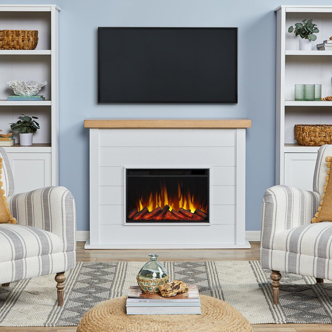 Real Flame Marshall Slim Mantel with Electric Fireplace - 13056E-WHT