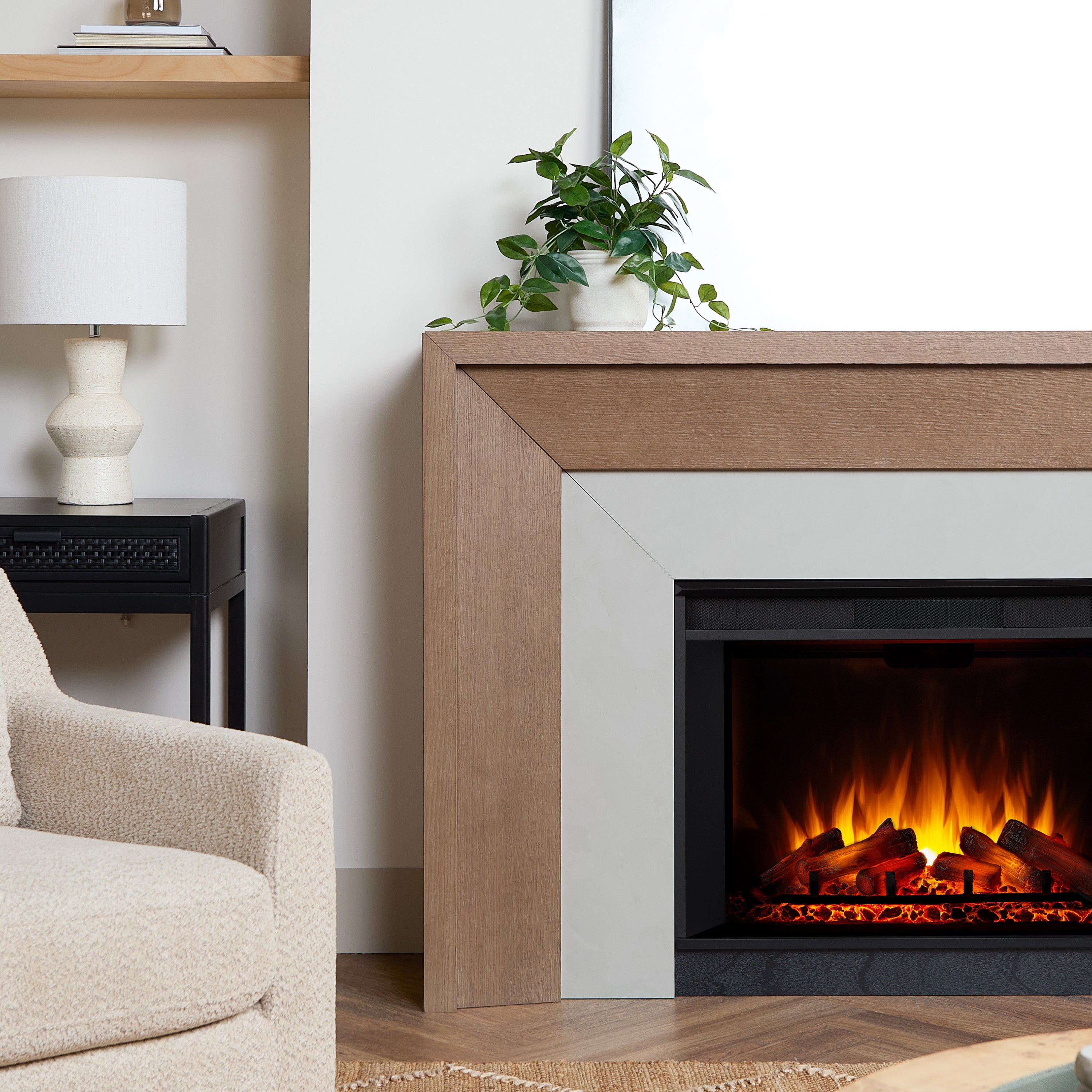 Real Flame Brooks Grand Classic White Oak Mantel with Electric