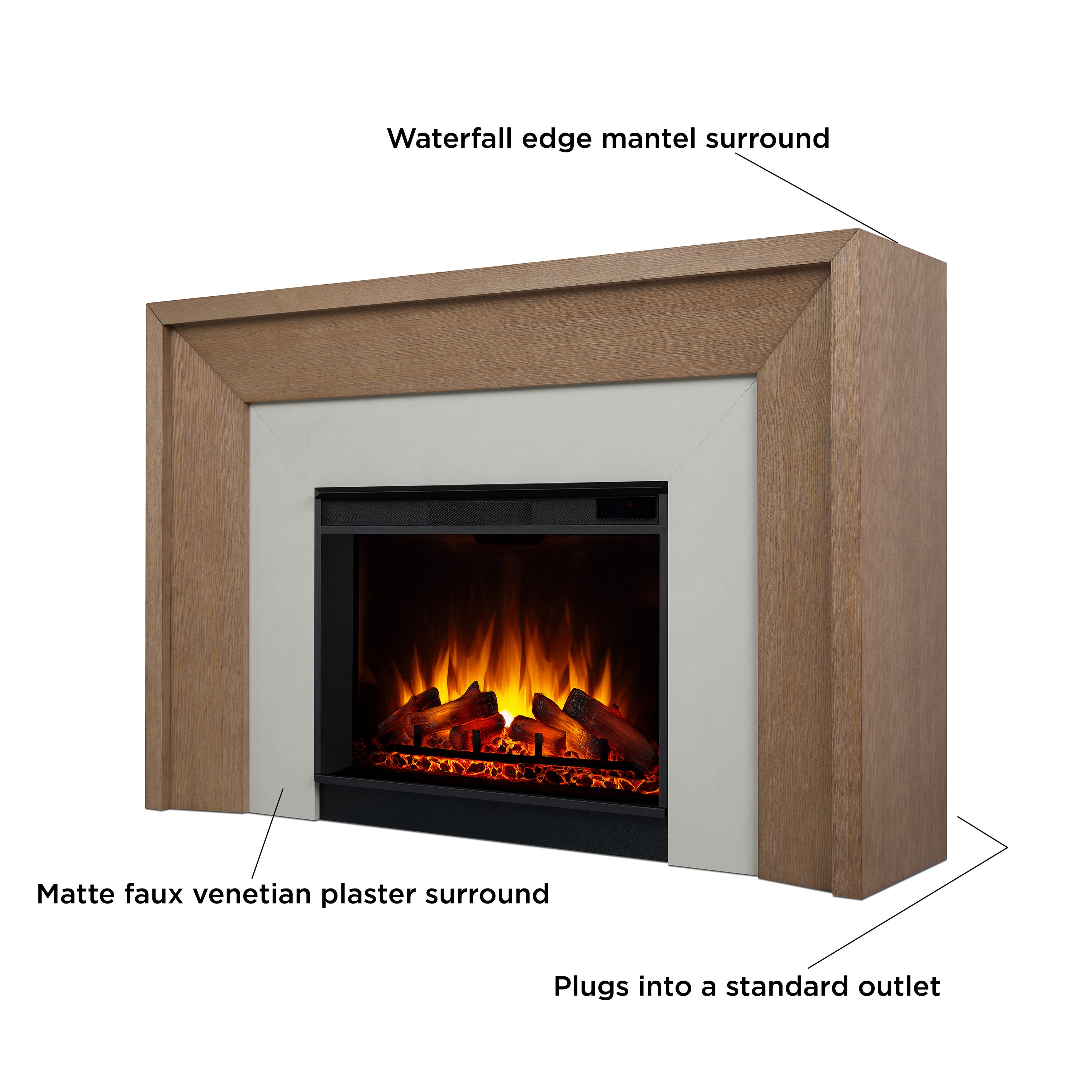 Real Flame Brooks Grand Classic White Oak Mantel with Electric