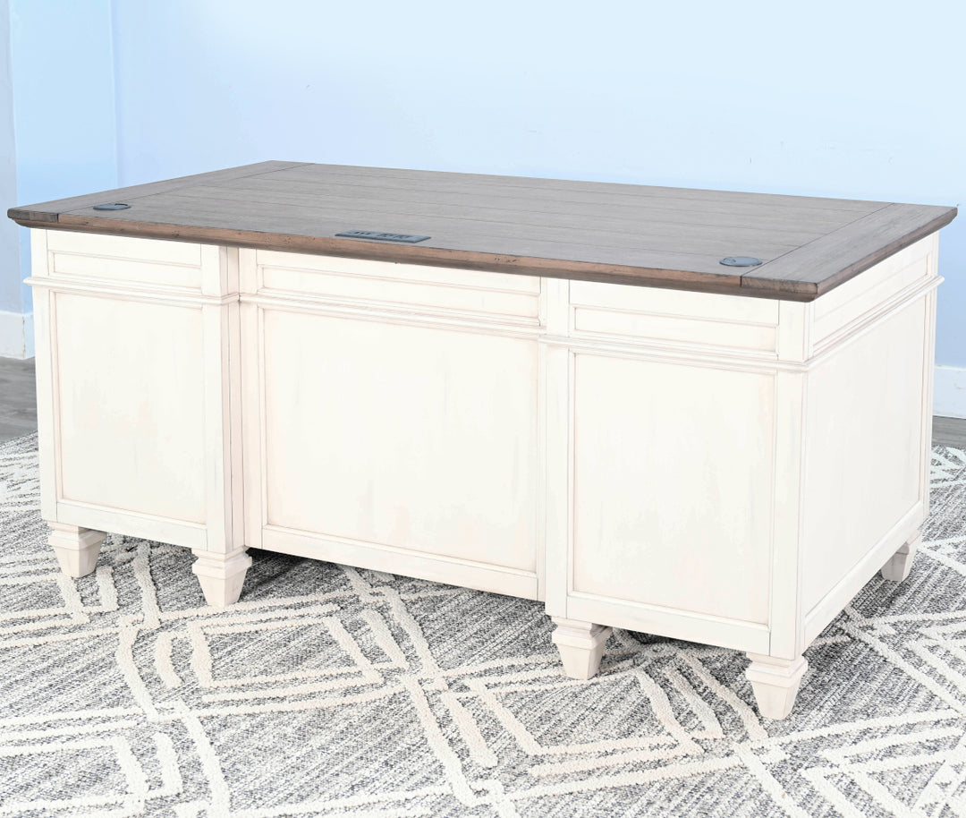 Sunny Designs Pasadena Desk w/Drawers 2846MB-D back profile showing integrated plug-ins