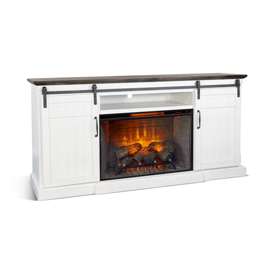 Sunny Designs 78" Barn Door Media Console with Electric Fireplace Insert in Carriage House finish K3648EC-AS