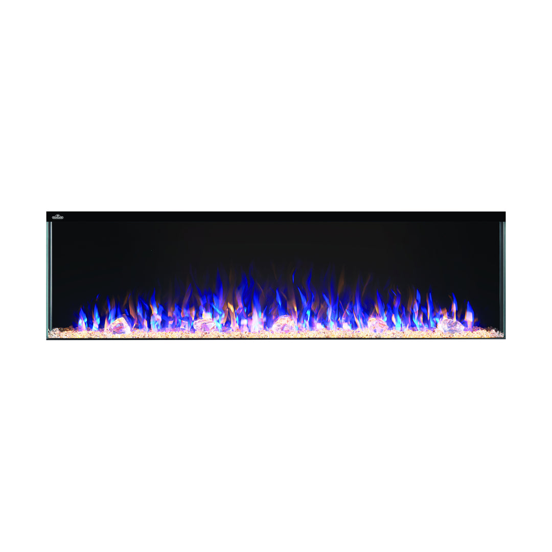 Napoleon Trivista Primis 60" Built-In Electric Fireplace NEFB60H-3SV with crystals, mixed flame colors, and yellow embers