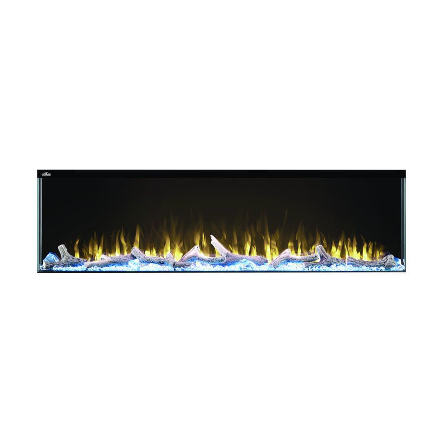 Napoleon Trivista Primis 60" Built-In Electric Fireplace NEFB60H-3SV with yellow flames and blue embers