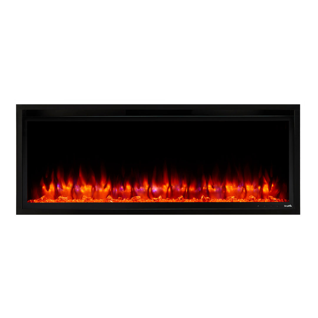 SimpliFire 50" Allusion Platinum Linear Electric Fireplace SF-ALLP50-BK with orange blue flames