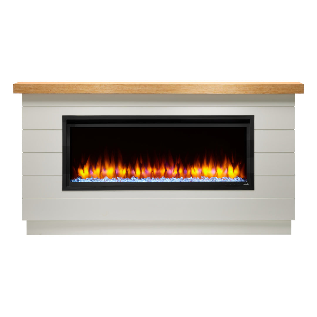 SimpliFire 50" Allusion Platinum Linear Electric Fireplace SF-ALLP50-BK in modern farmhouse mantel
