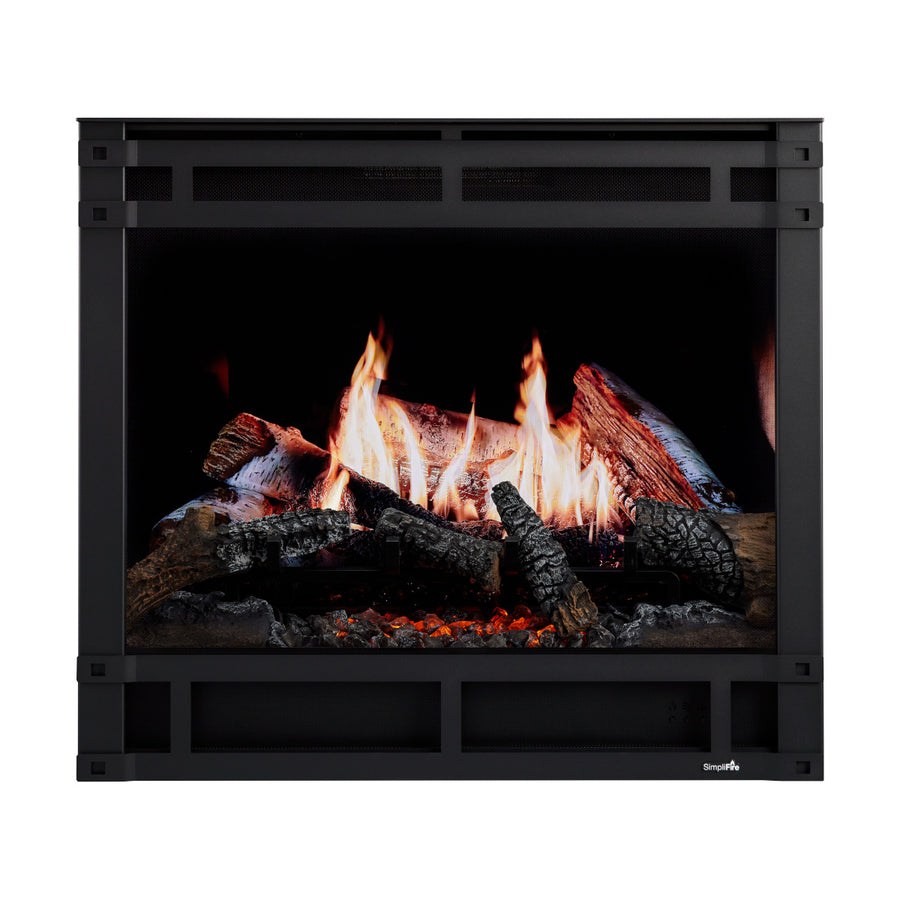 SimpliFire Inception 36" Built-In Electric Fireplace - SF-INC36 with Halston front and black backdrop