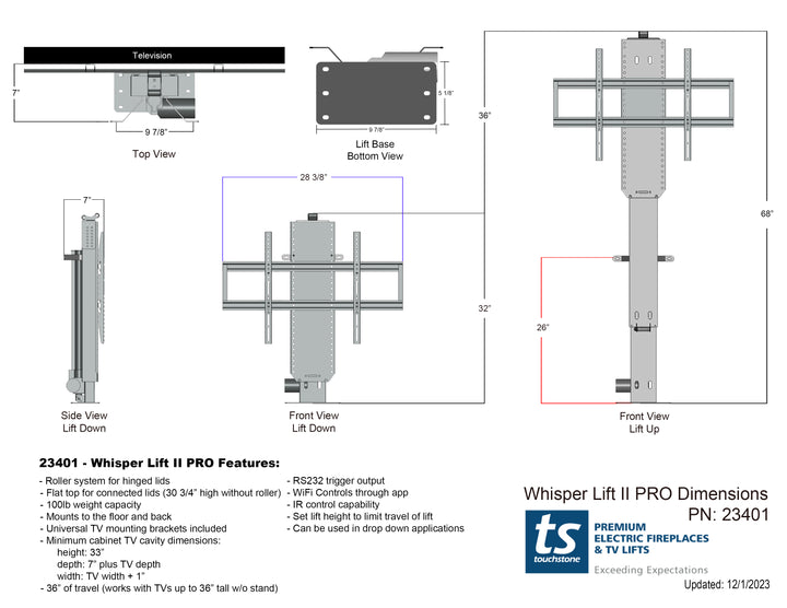 Touchstone TV Whisper Lift II Pro Advance 23401 spec sheet