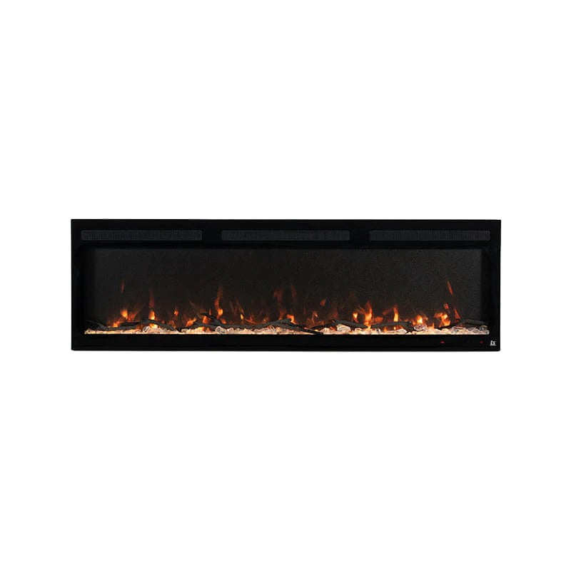 Touchstone Sideline Fury 65" Smart Electric Fireplace 80056 with orange flames and log and crystal media
